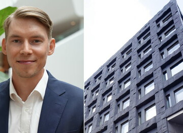 Bild på Joakim Wirén, chefsekonom på Gröna arbetsgivare, och Riksbankshuset. 