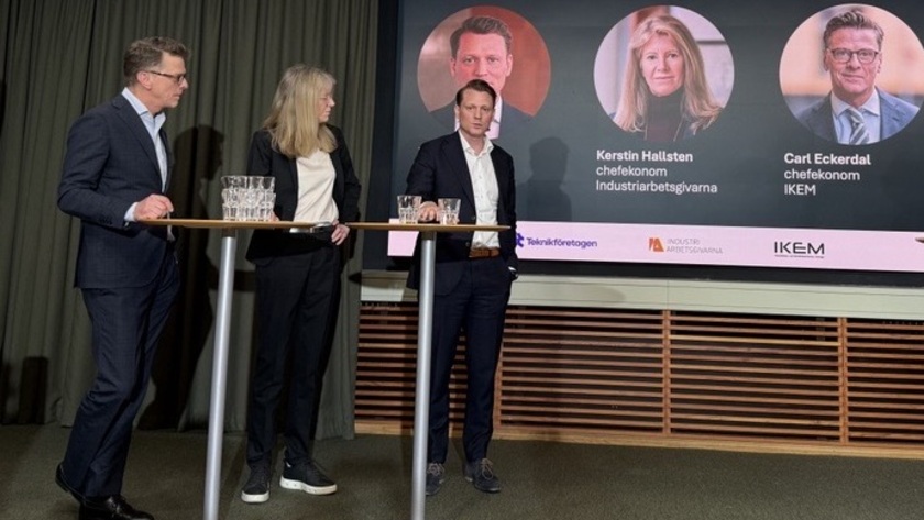 Chefsekonomerna Carl Eckerdal, IKEM, Kerstin Hallsten, Industriarbetsgivarna, och Eric Spector, Teknikföretagen. 