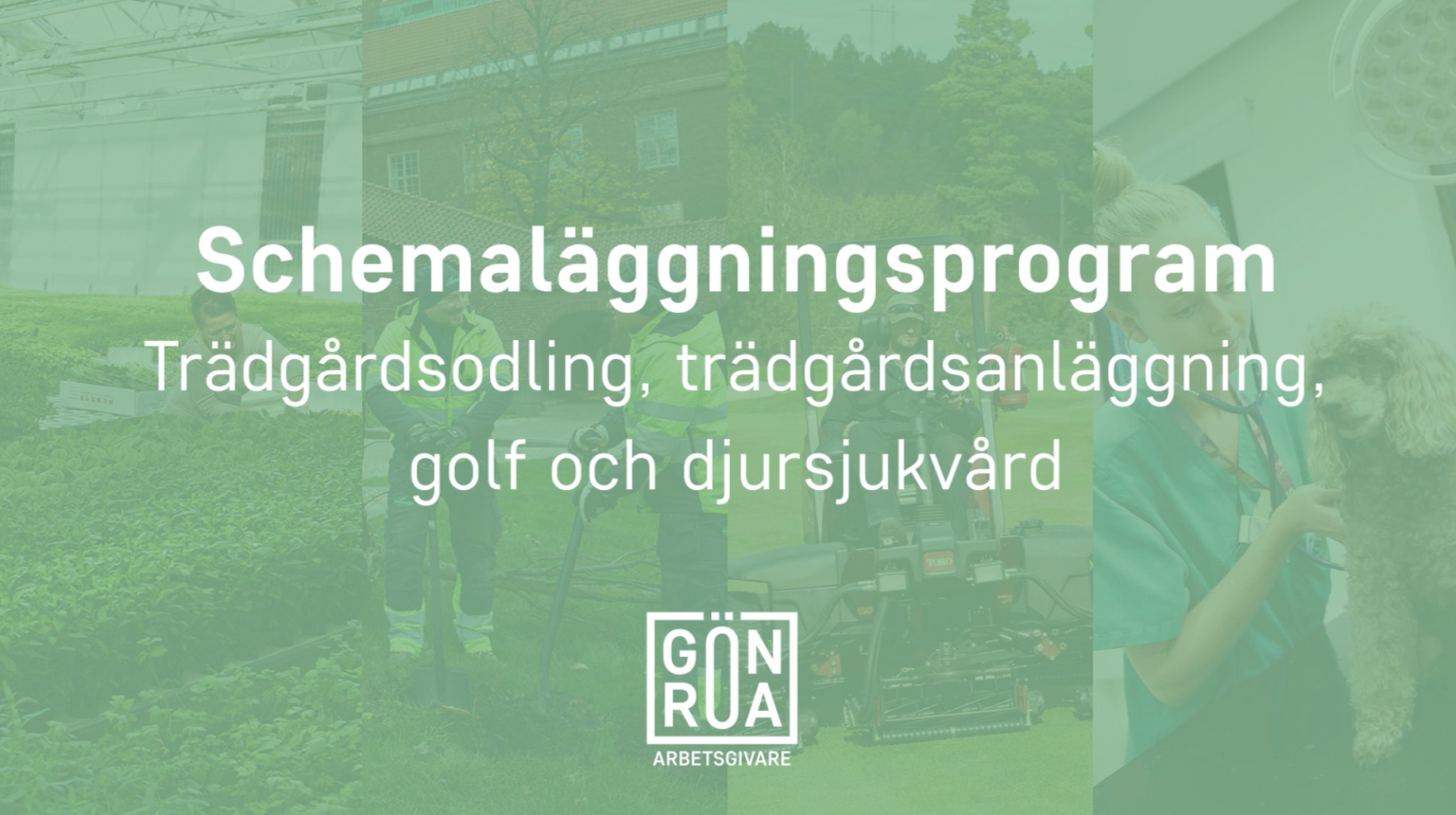 Thumbnail för schemaläggningsprogram – trädgardsodling, trädgårdsanläggning, golf, och djursjukvård.