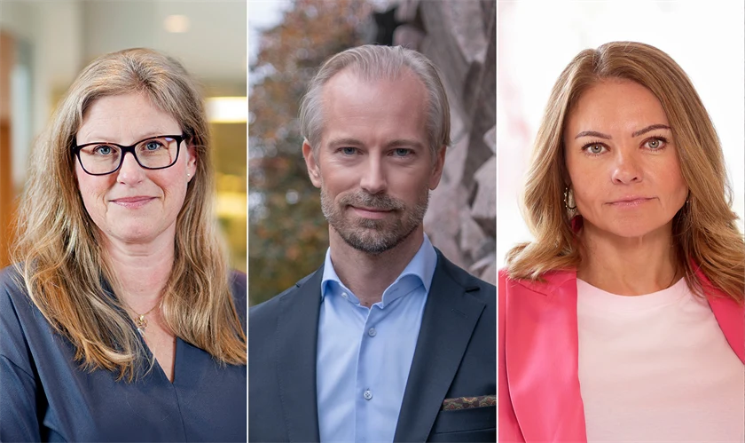 Porträttbilder på Emma Terander, arbetsmarknadschef Gröna arbetsgivare, Fredrik Östbom, näringspolitisk chef Almega, och Anna Wallén, näringspolitisk chef Visita.