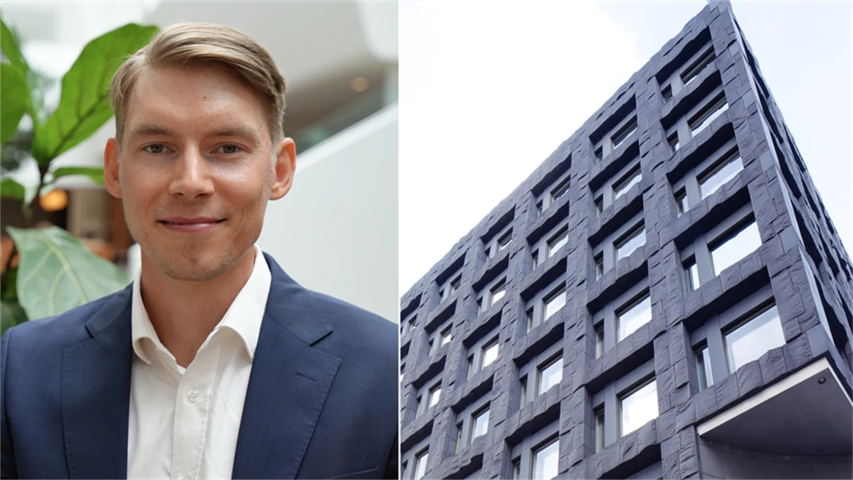 Bild på Joakim Wirén, chefsekonom på Gröna arbetsgivare, och Riksbankshuset. 