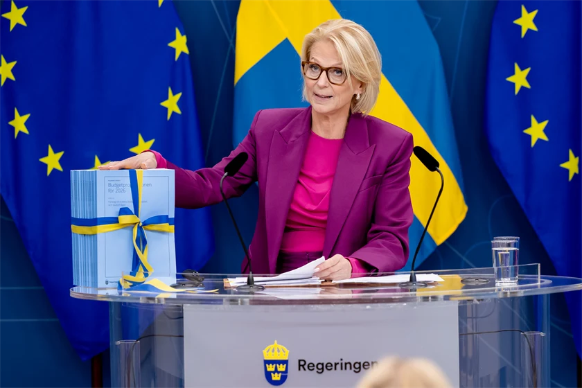 Finansminister Elisabeth Svantesson presenterar budgetpropositionen för 2026.