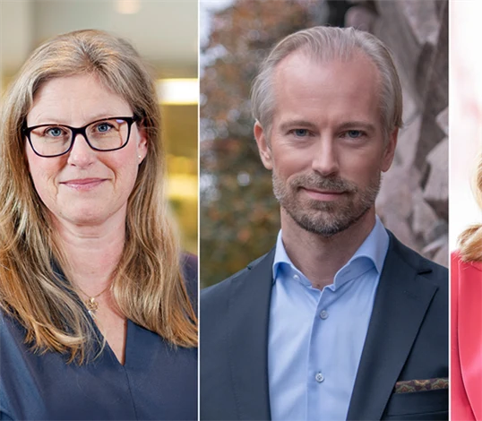 Porträttbilder på Emma Terander, arbetsmarknadschef Gröna arbetsgivare, Fredrik Östbom, näringspolitisk chef Almega, och Anna Wallén, näringspolitisk chef Visita.