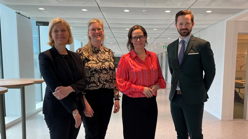 Lena-Liisa Tengblad, vd Gröna arbetsgivare, Emma Terander, chef arbetsmarknad Gröna arbetsgivare, Maria Malmer Stenergard, migrationsminister, och Olle Nykvist, opinionsbildare Gröna arbetsgivare.