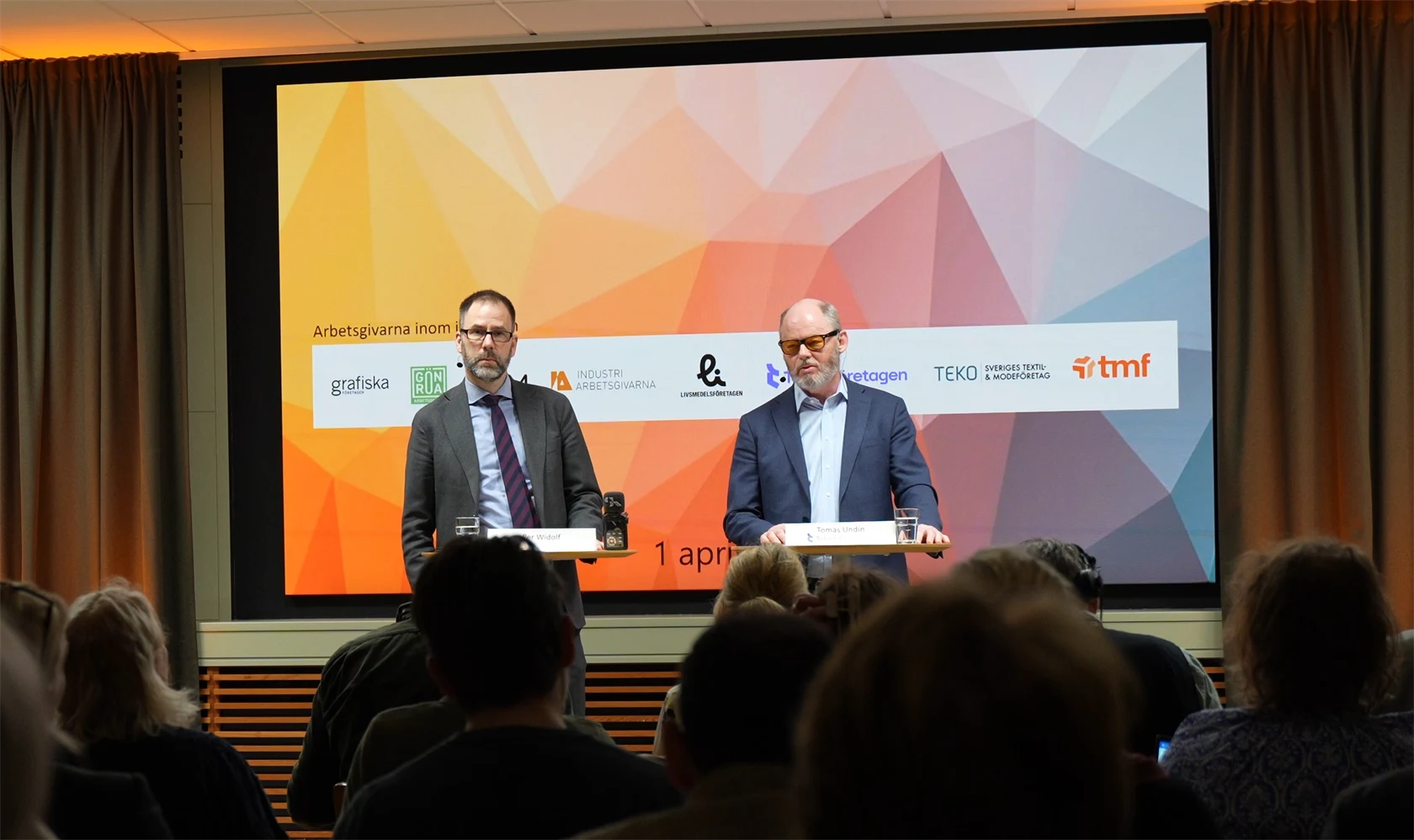Arbetsgivarnas representanter på presskonferensen om nytt Industriavtal