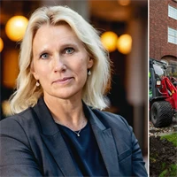 Bild på Anna Vargö, förhandlingschef på Gröna arbetsgivare, och genrebild trädgårdsanläggning.