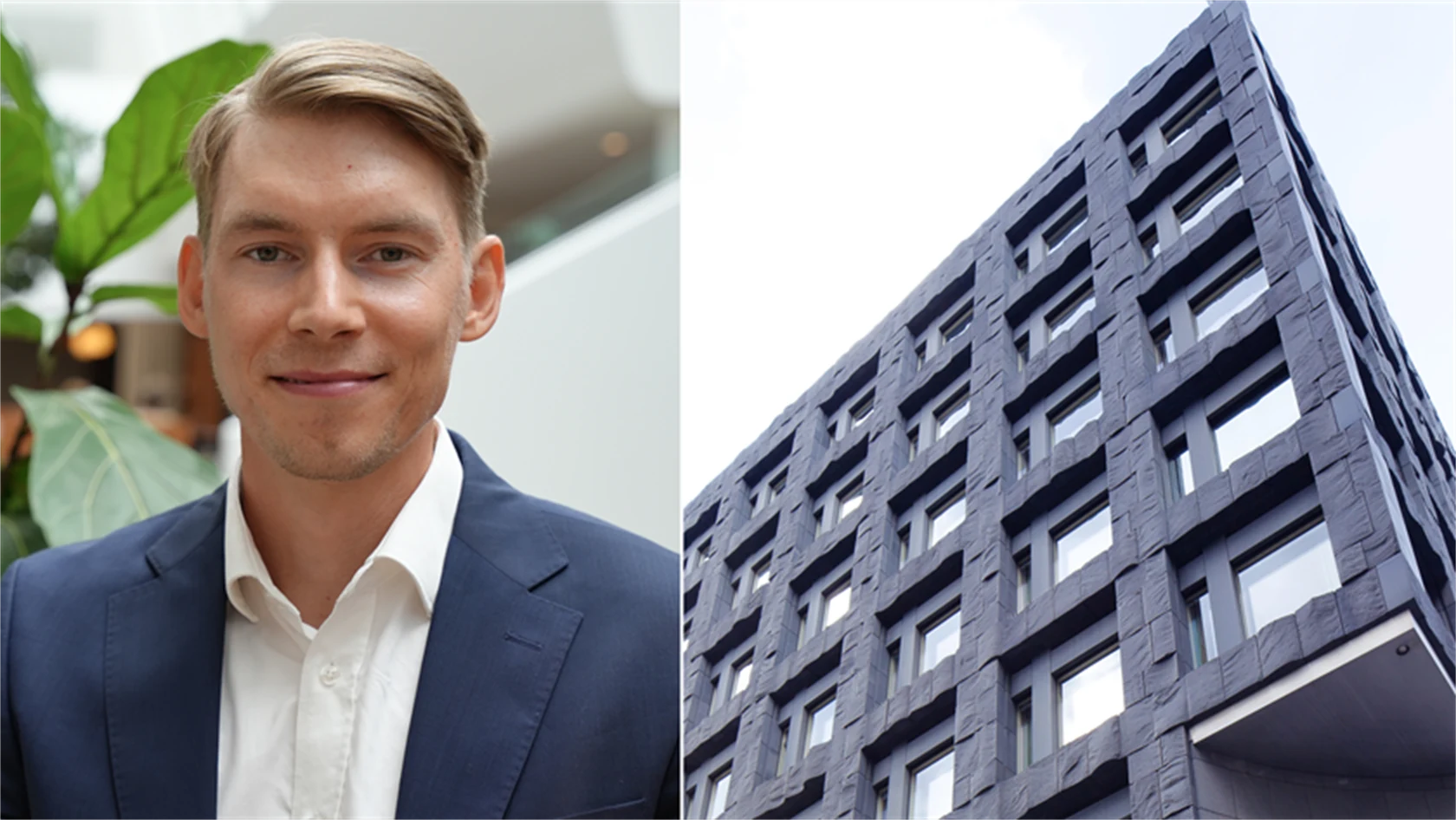 Bild på Joakim Wirén, chefsekonom på Gröna arbetsgivare, och Riksbankshuset. 